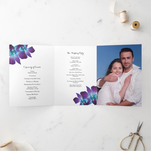 Blauwe Dendrobium Orchidee bruiloft Drieluik Programma (Binnen)