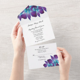 Blauwe Dendrobium Orchidee Bruiloft RSVP All In One Uitnodiging