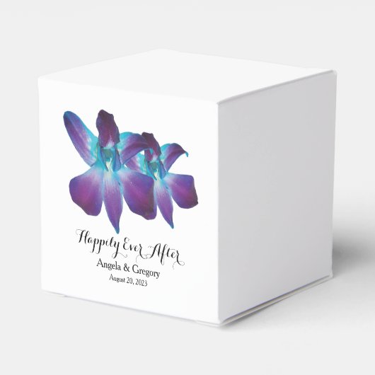 Blauwe Dendrobium orchidee gelukkig ooit na bruilo Bedankdoosjes (Achterkant)