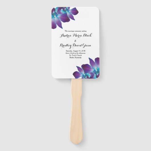 Blauwe Dendrobium Orchidee Trouwprogramma Fan Handwaaier (Voorkant)