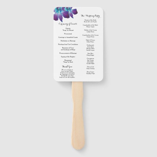 Blauwe Dendrobium Orchidee Trouwprogramma Fan Handwaaier (Achterkant)