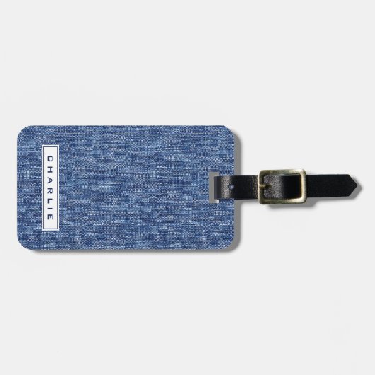 Blauwe denim aangepaste naam bagagelabel (Voorkant horizontaal)