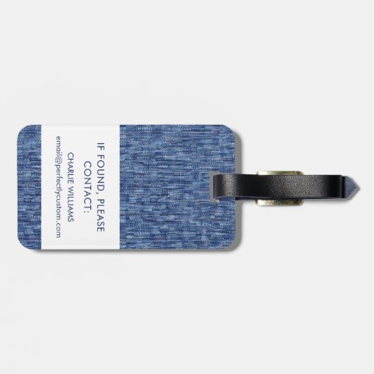 Blauwe denim aangepaste naam bagagelabel (Achterkant horizontaal)