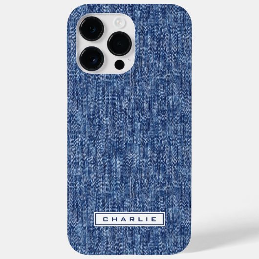 Blauwe denim aangepaste naam Case-Mate iPhone case (Achterkant)