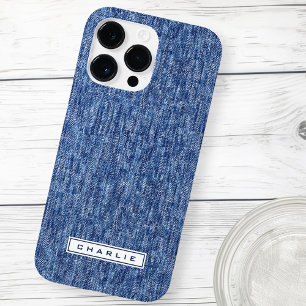 Blauwe denim aangepaste naam Case-Mate iPhone 14 pro max hoesje