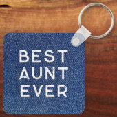 Blauwe denim beste tante ooit foto sleutelhanger (Achterkant)