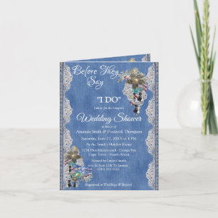 Blauwe denim, bloeiende kant en juwelen