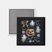 Blauwe Denim Bloemen Patchwork Pompoen Ghost Coque Magneet (Voorkant / Achterkant)