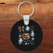 Blauwe Denim Bloemen Patchwork Pompoen Ghost Coque Sleutelhanger (Voorkant)