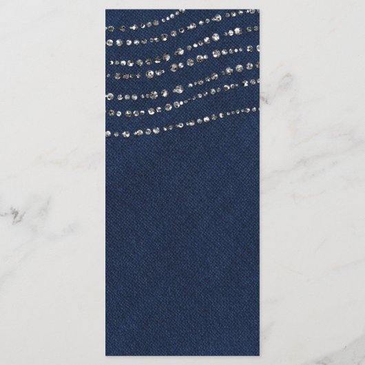Blauwe Denim & Diamanten Sparkle Bling Party Menu (Achterkant)