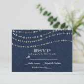 Blauwe Denim & Diamanten Sparkle Bling Party RSVP Kaartje (Staand voorkant)