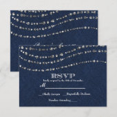 Blauwe Denim & Diamanten Sparkle Bling Party RSVP Kaartje (Voorkant / Achterkant)