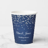 Blauwe Denim Diamonds Parels Paar Trouwdouche Papieren Bekers (Voorkant)