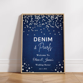 Blauwe Denim Diamonds Parels Parels Douche Welkom Poster