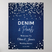 Blauwe Denim Diamonds Parels Parels Douche Welkom Poster (Voorkant)
