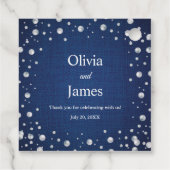 Blauwe Denim Diamonds Parels Trouwpaar Douche Bedankjes Labels (Achterkant)