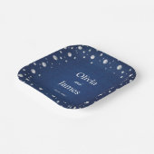 Blauwe Denim Diamonds Parels Trouwpaar Douche Papieren Bordje (Gebogen)