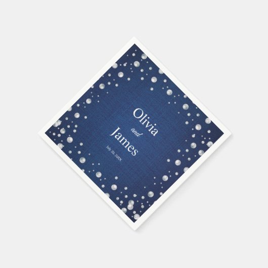 Blauwe Denim Diamonds Parels Trouwpaar Douche Servet (Hoek)