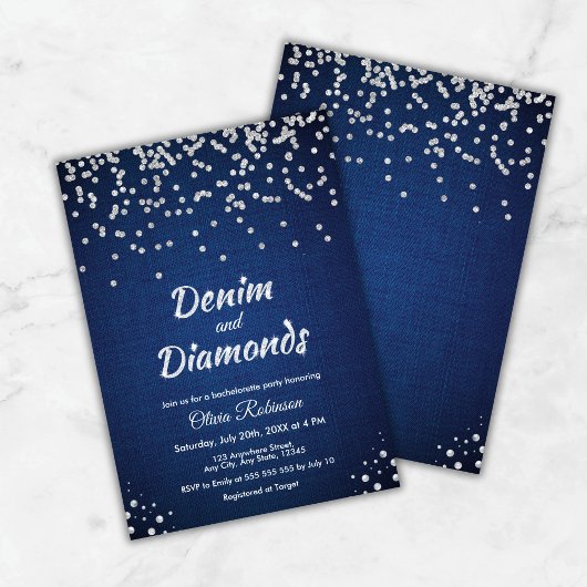 Blauwe Denim en Diamanten Elegante vrijgezellenfee Kaart