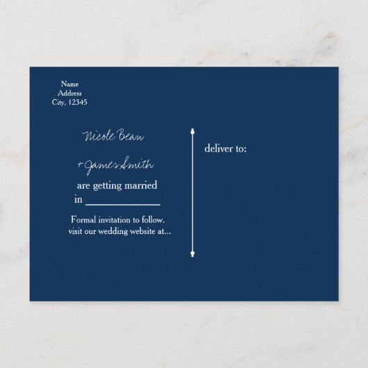 Blauwe denim en diamanten pingelen sparen de datum aankondigingskaart (Achterkant)