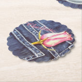 Blauwe denim en roze Floral Kartonnen Onderzetters (Gekanteld)