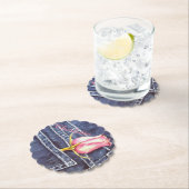 Blauwe denim en roze Floral Kartonnen Onderzetters (Insitu)