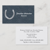 Blauwe denim en zilver hoefijzer visitekaartje (Voorkant / Achterkant)