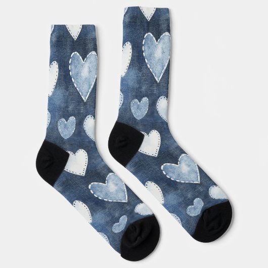 Blauwe Denim Harten Sokken (Rechts)