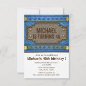 Blauwe denim jeans met lederlabel verjaardagsfeest kaart (Voorkant)