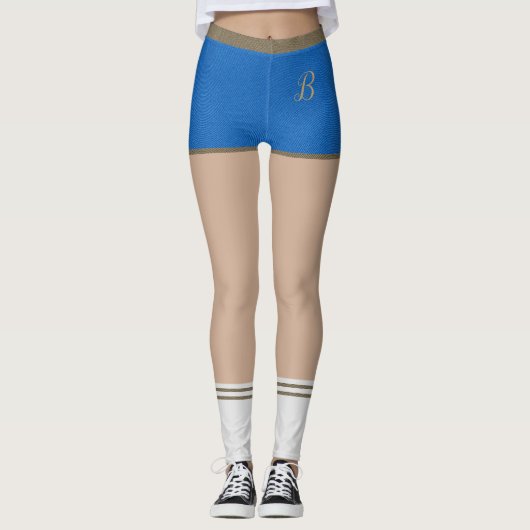 Blauwe denim Jeans Shorts Skin Tone Tights & Socks Leggings (Voorkant)