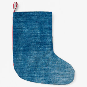 Blauwe denim jeans textuur dicht bij elkaar. Blauw Kleine Kerstsok