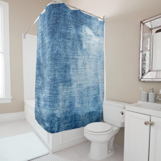 Blauwe denim jeans textuur douchegordijn (In situ)