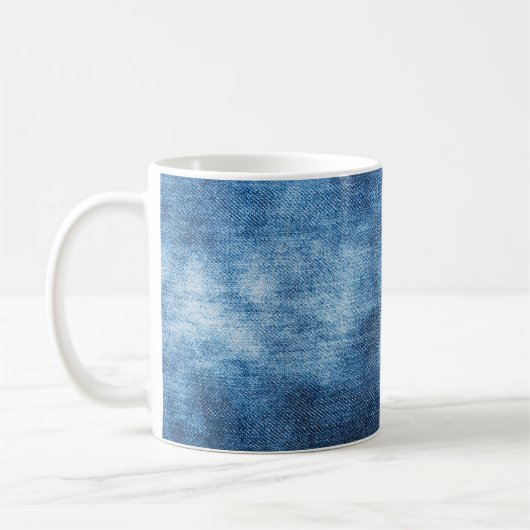 Blauwe denim jeans textuur koffiemok (Links)