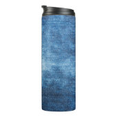 Blauwe denim jeans textuur thermosbeker (Geroteerd rechts)