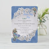 Blauwe denim, kant en juwelen kaart (Staand voorkant)