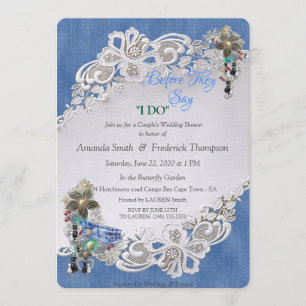 Blauwe denim, kant en juwelen kaart