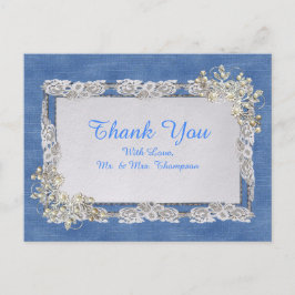 Blauwe denim, kant en voorkanten aankondigingskaart