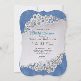 Blauwe denim, kant - ivoren parels kaart