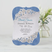 Blauwe denim, kant - ivoren parels kaart (Staand voorkant)