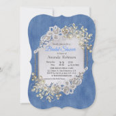 Blauwe denim, kant - ivoren parels kaart (Voorkant)