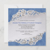 Blauwe denim, kant - ivoren parels notitiekaartje (Achterkant)