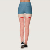 Blauwe denim-korven met rode en witte visnetten leggings (Achterkant)