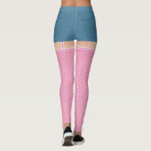 Blauwe denim-korven met warme roze visnetten leggings (Achterkant)