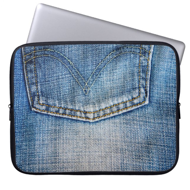 Blauwe denim laptop sleeve (Voorkant)