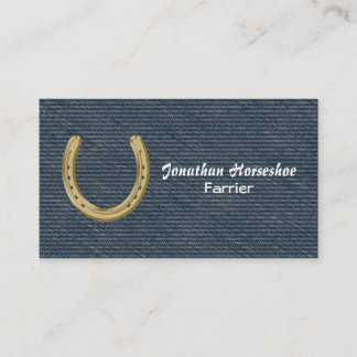 Blauwe denim met gouden hoefijzer boer visitekaartje