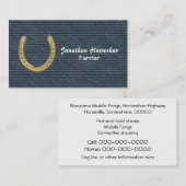 Blauwe denim met gouden hoefijzer boer visitekaartje (Voorkant / Achterkant)