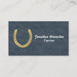 Blauwe denim met gouden hoefijzer boer visitekaartje
