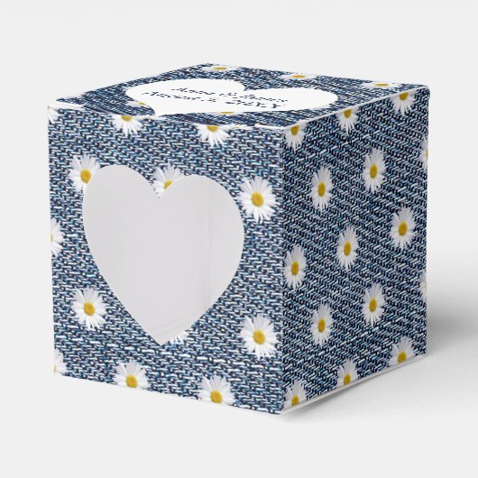 Blauwe denim met madeliefjes bedankdoosjes (Voorkant Zijde)
