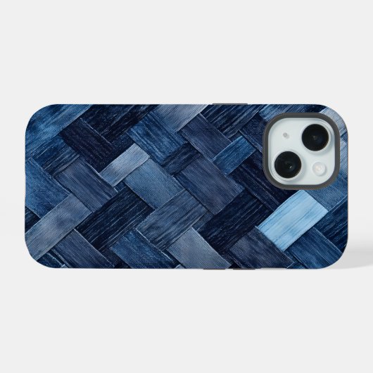 Blauwe Denim Patch iPhone 15 Case (Achterkant horizontaal)