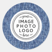 Blauwe denim rand witte cirkel business logo ronde sticker (Voorkant)